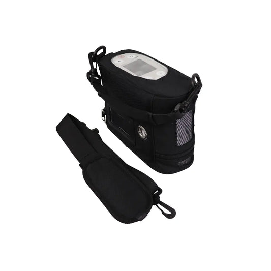 Kingon P2 Portable Oxygen Concentrator in the included carry bag with strap.