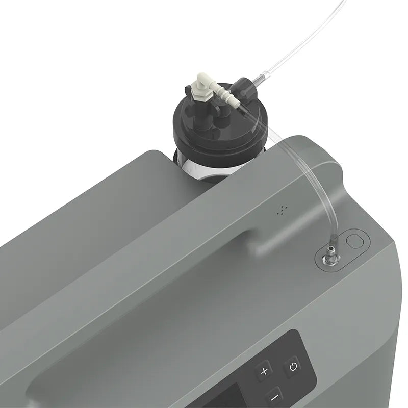 The Kingon P2 O5E Stationary 5 Litre Oxygen Concentrator top view with humidifier bottle. Shop now at Kingon.
