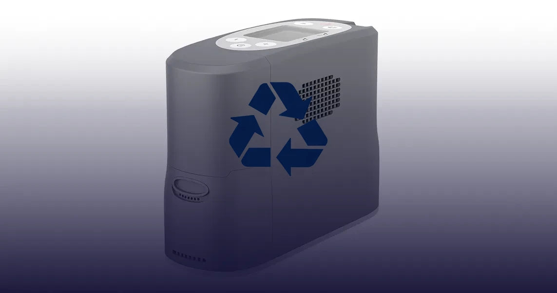 Kingon portable oxygen concentrator with a recycle symbol on top.