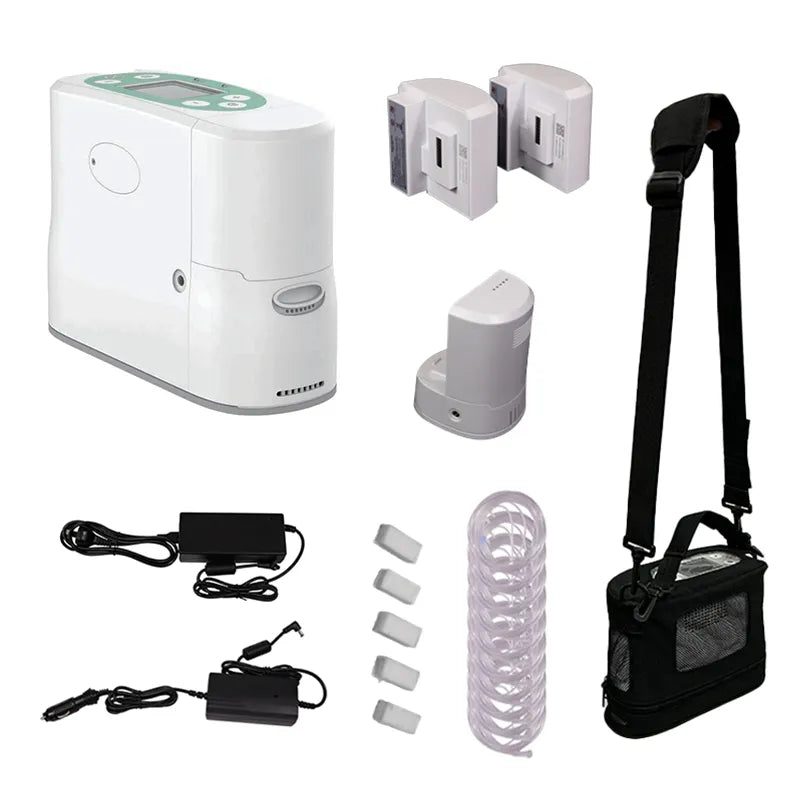Kingon P2 E7 portable oxygen concentrator kit contents. Shop now at Zone Medical.