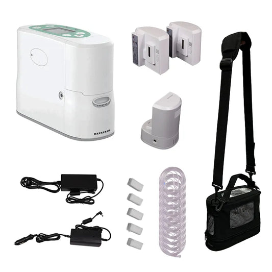 Kingon P2 E7 portable oxygen concentrator kit contents. Shop now at Zone Medical.
