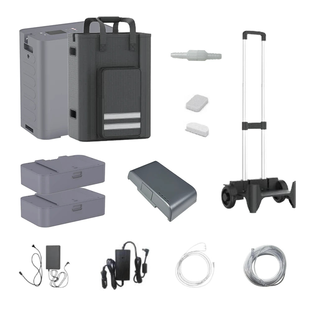 The Kingon P2 TOC Transportable Oxygen Concentrator kit contents. 