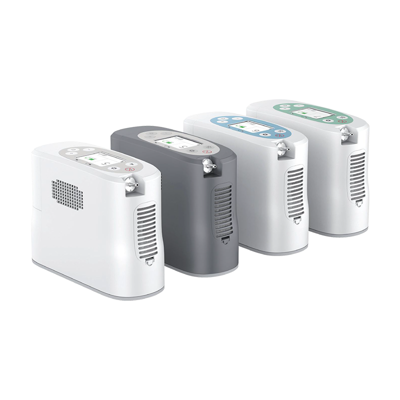 The Kingon P2, P2-E, P2-E6, and P2-E7 portable oxygen concentrators on a white background.